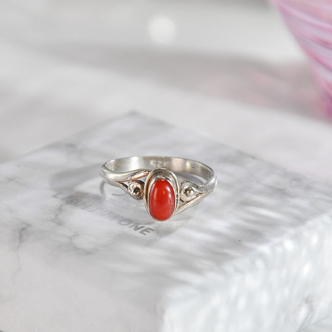 Clouds - Red Coral Handmade Tibetan Silver Ring