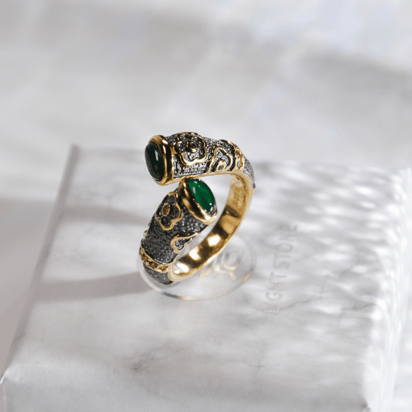 Online Ring- Flower - Chinese Vintage Silver Ring| LIGHT STONE