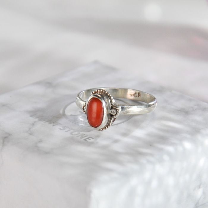Chinese Handmade Jewelry- Online Ring -Red Coral Tibetan Silver Ring| LIGHT STONE