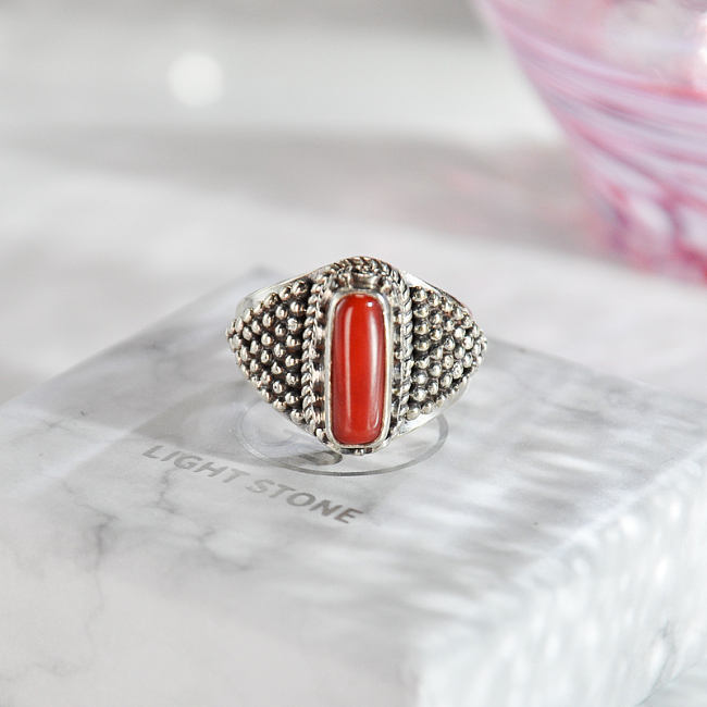 Diamond Coral - Tibetan Silver Handmade Ring