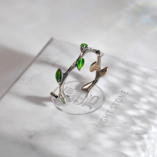 Leaf - Cloisionne Enameling Silver Ring