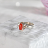 Chinese Handmade Jewelry- Online Ring -Red Coral Tibetan Silver Ring| LIGHT STONE