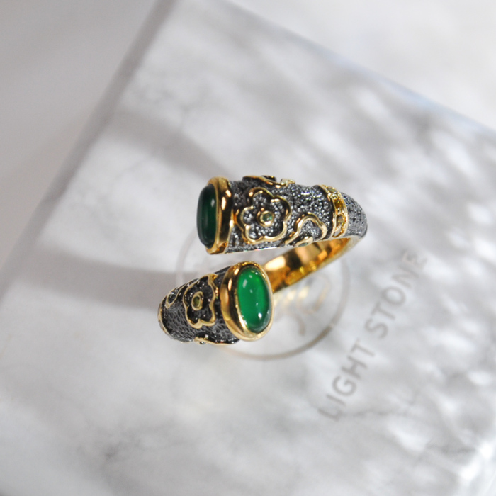 Online Ring- Flower - Chinese Vintage Silver Ring| LIGHT STONE