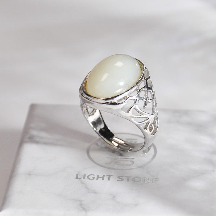 Chinese Artisan  Jewelry- Vintage Flower - White Jade Silver Ring | LIGHT STONE