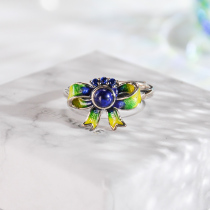 Butterfly - Burning Blue Cloisonné Silver Ring