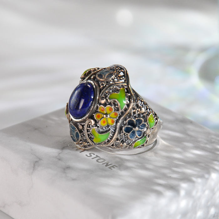 Lucky Coin - Chinese Cloisonne Silver Ring - Handmade - Online Shop | LIGHT STONE