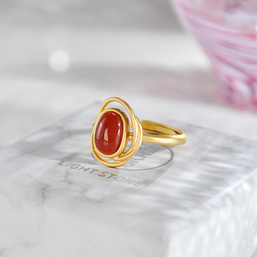 Circle - Vintage Red Agate Silver Ring