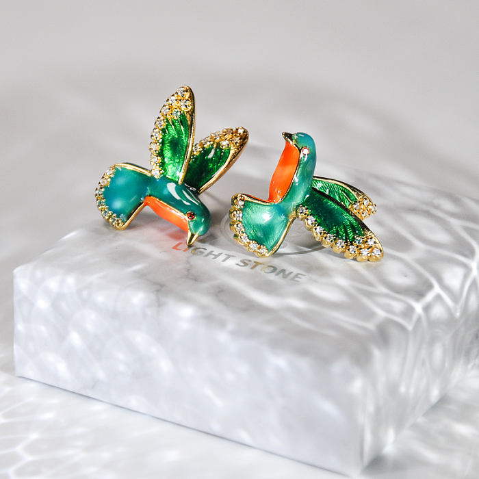 Hummingbird - Enameling Silver Earrings -Chinese Handmade Jewelry Online Shop | LIGHT STONE
