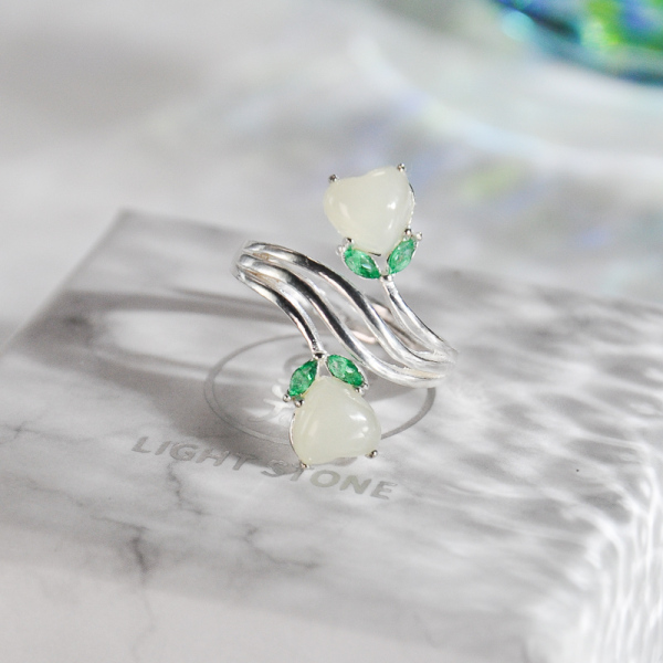 Two Hearts - Jade Silver Ring