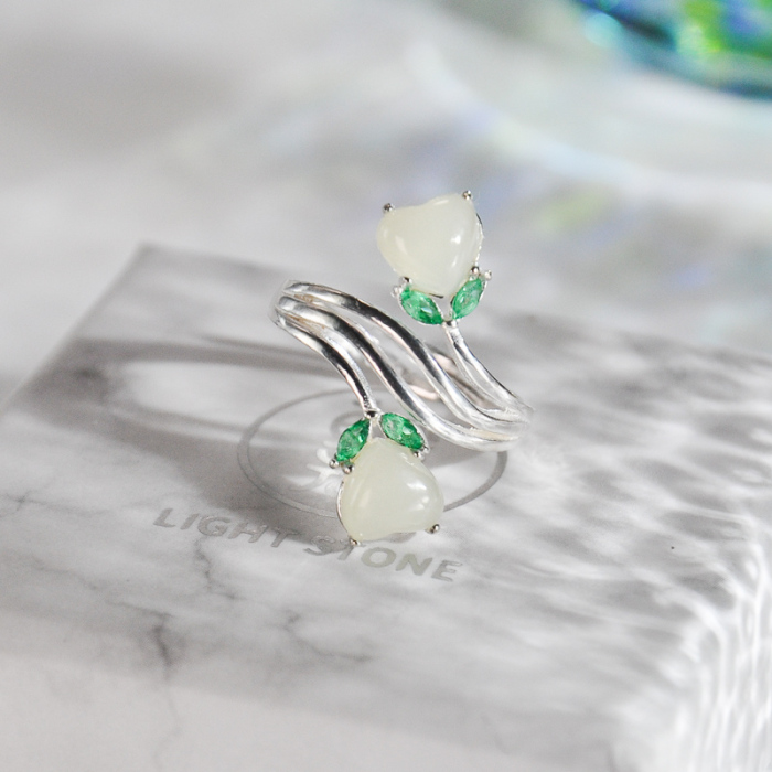 Heart Shape - Chinese Jade Silver Ring - Online Shop | LIGHT STONE