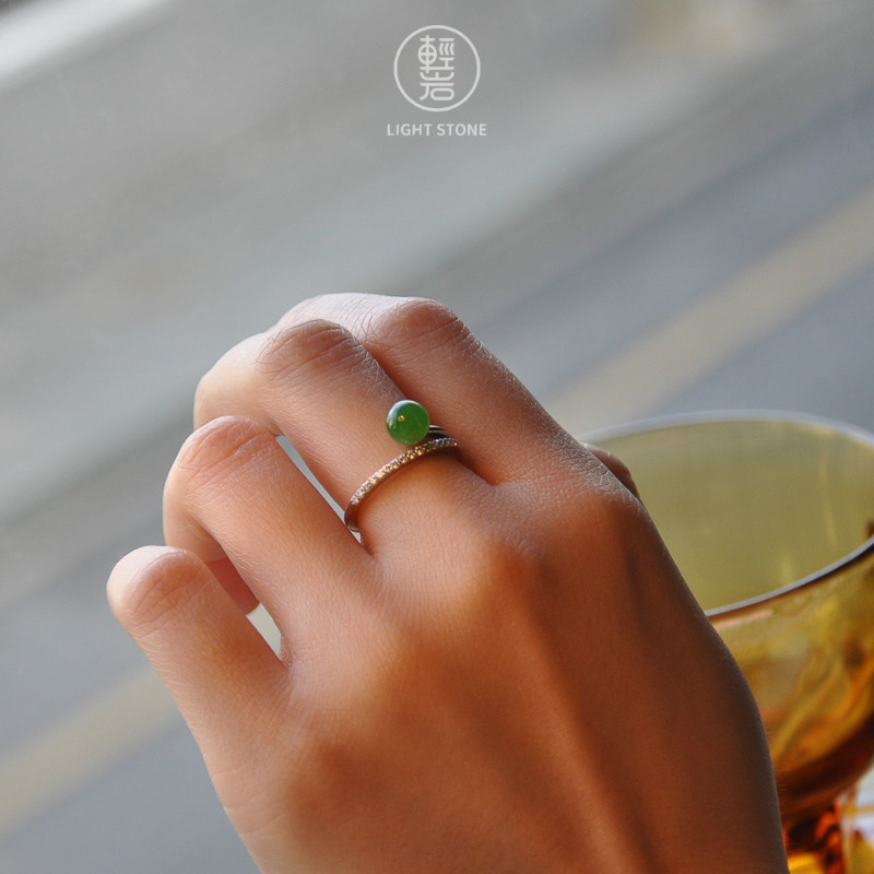LIANGCHEN Jade Rabbit Earrings Ring Necklace Jewelry Imitation Jade Stone Statement Ring Adjustable Finger Ring Engagement Jewelry for Women Girls