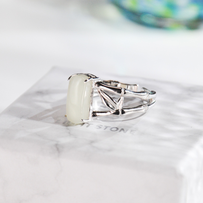 Bamboo Root - Chinese Jade Silver Ring - Online Shop | LIGHT STONE
