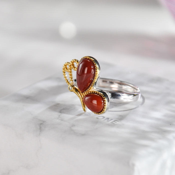 Butterfly- Red Agate Silver Ring - Handmade - Online Shop | LIGHT STONE