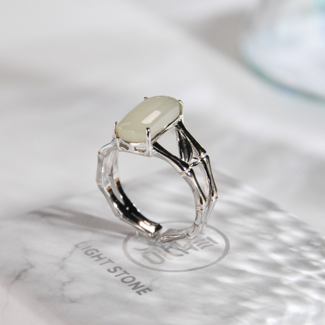 Bamboo - Jade Silver Ring