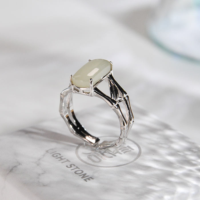 Bamboo Root - Chinese Jade Silver Ring - Online Shop | LIGHT STONE