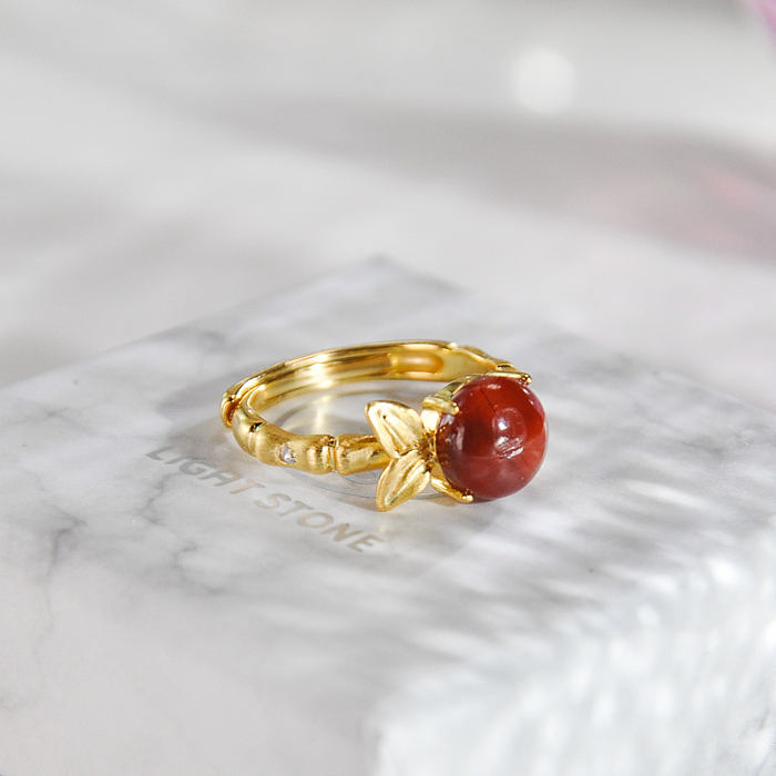 Bamboo - Red Agate Gilt Silver Ring