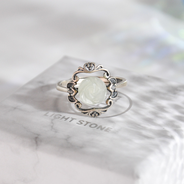 Flower - Jade Silver Ring