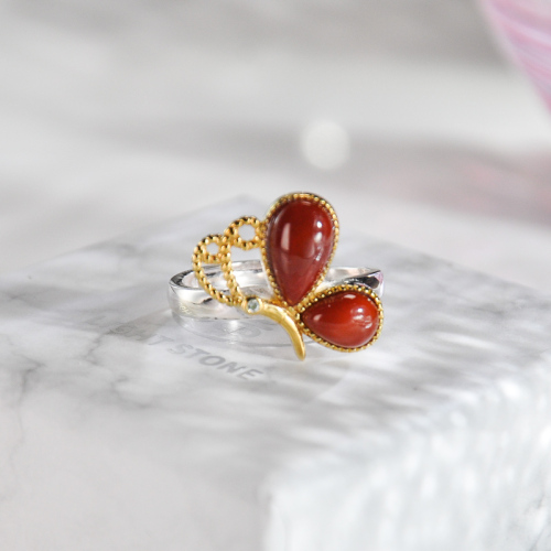 Butterfly- Red Agate Silver Ring
