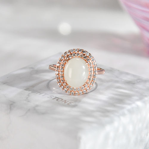 Hetian Jade - Rose Golden Silver Ring