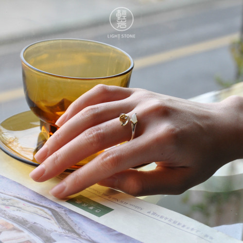 Calla Lily -Jade Gilt Silver Flower Ring