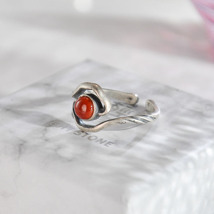 Lucky Clouds - Red Agate Silver Ring