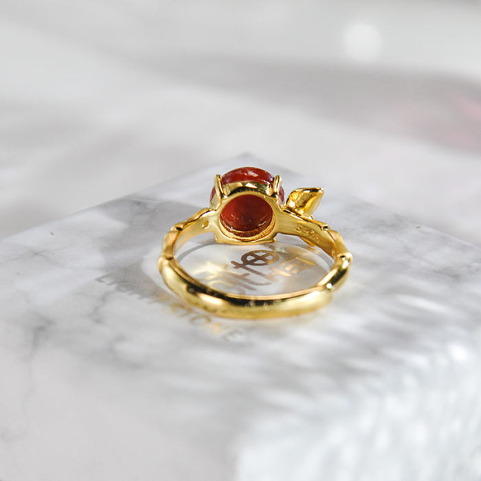 Bamboo - Red Agate Gilt Silver Ring