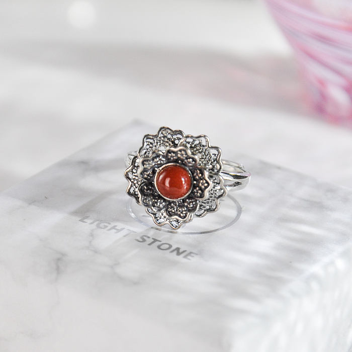 Peony -  Chinese Red Agate Silver Ring - Handmade - Online Shop | LIGHT STONE