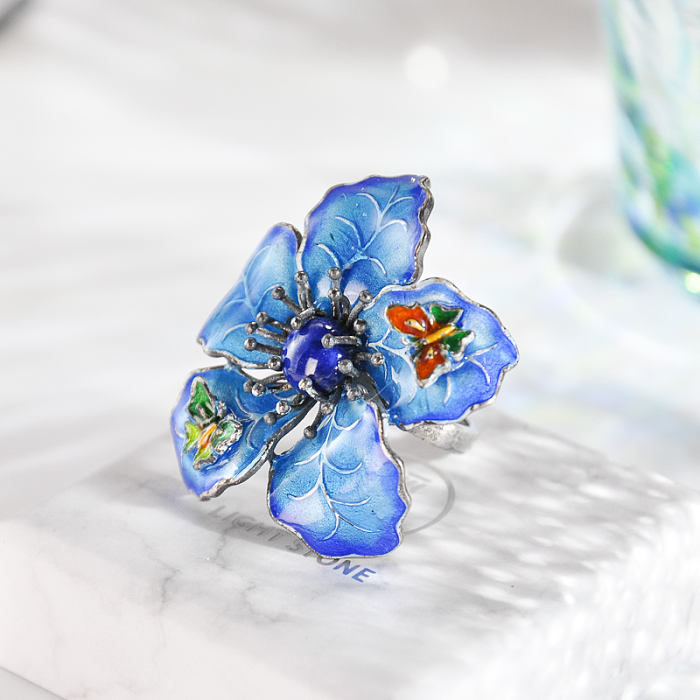 Blue Flower - Chinese Traditional Cloisonne  Lazurite Silver Ring -  Online Shop | LIGHT STONE