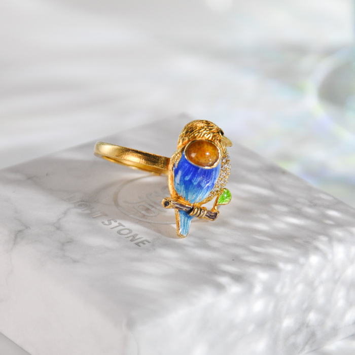 Parrot Silver Ring - Chinese Enameling Traditional Technique - Online Shop | LIGHT STONE