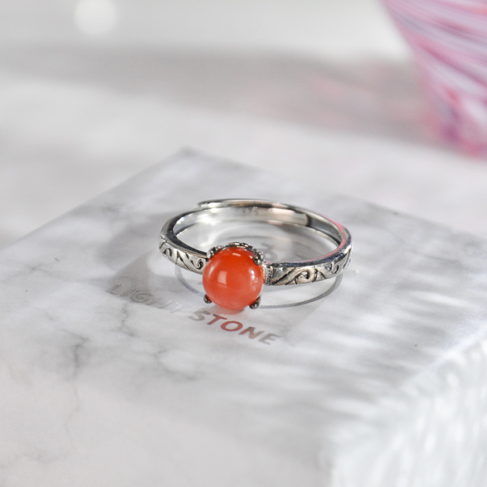 Red Bean - Chinese Agate Silver Ring - Online Shop | LIGHT STONE