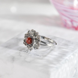 Peony -  Chinese Red Agate Silver Ring - Handmade - Online Shop | LIGHT STONE