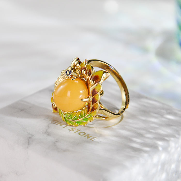 Colorful Phoenix -  Amber Silver Enameling Ring