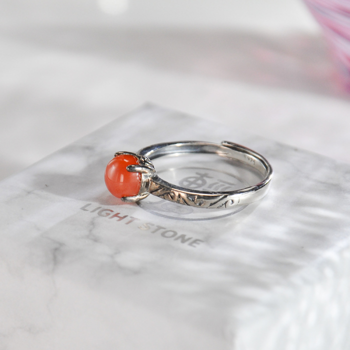Red Bean - Chinese Agate Silver Ring - Online Shop | LIGHT STONE