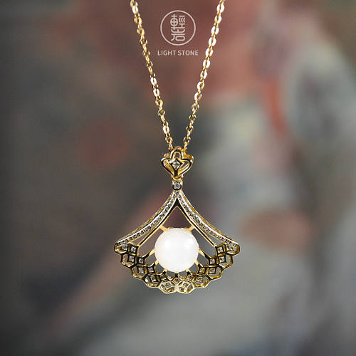 Baroque Fan - Silver Hetian Jade Necklace