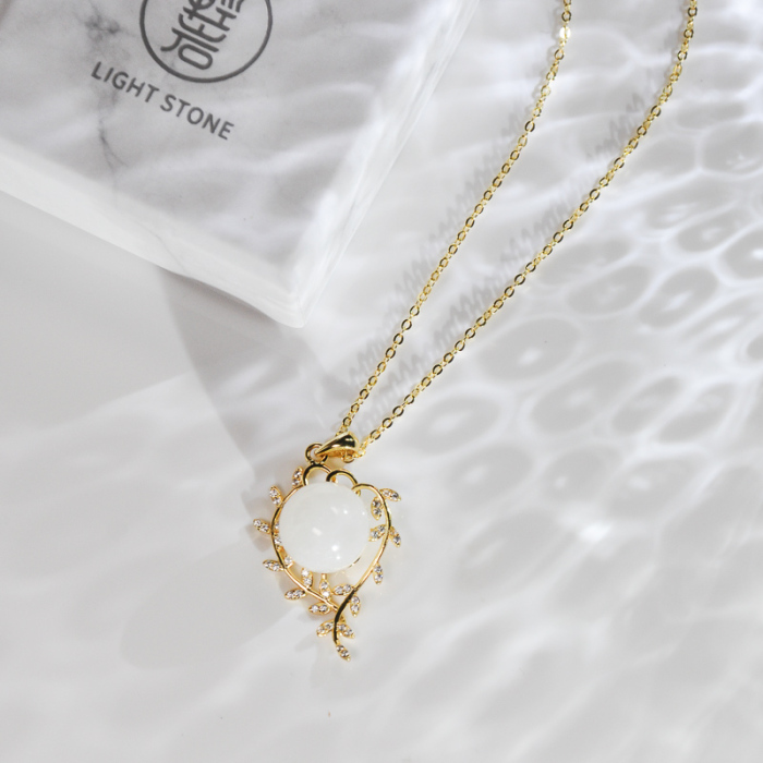  Leaf - White Jade Necklace -Chinese Artisan Jewelry| LIGHT STONE