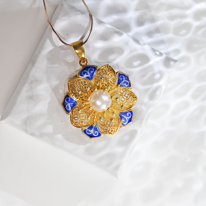 Sun Flower - Gilt Silver Chinese Enameling Pearl Necklace -Online Shop | LIGHT STONE