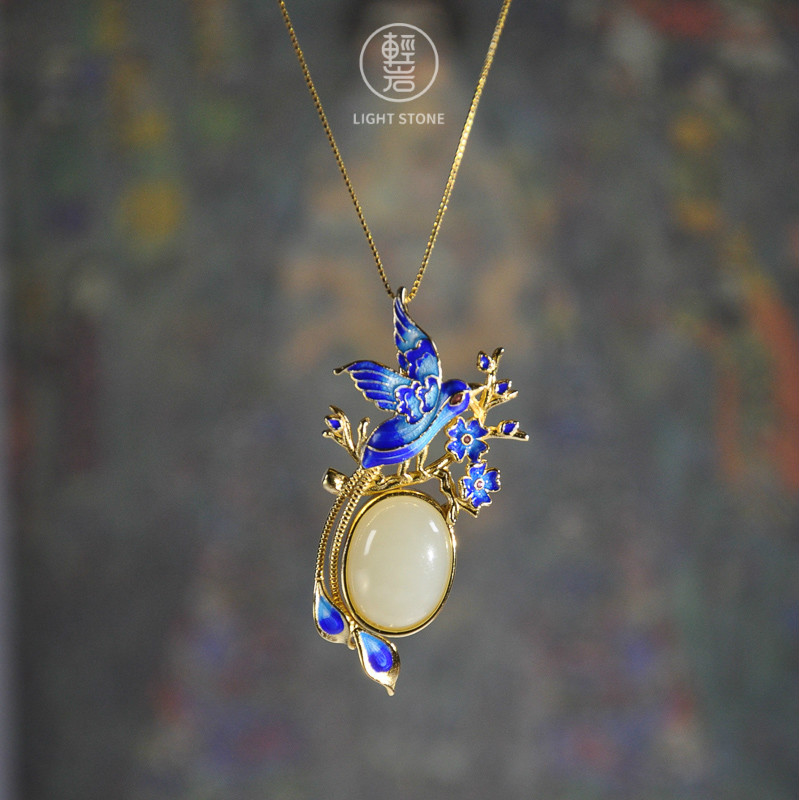 Light blue jade dragon pendant necklace - Helen Grade A Jade
