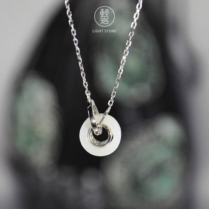 Lucky Coin - Chinese Silver Hetian Jade Necklace - Handmade - Online Shop