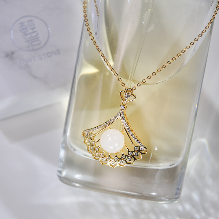 Baroque Fan - Chinese Silver Hetian Jade Necklace - Handmade - Online Shop | LIGHT STONE