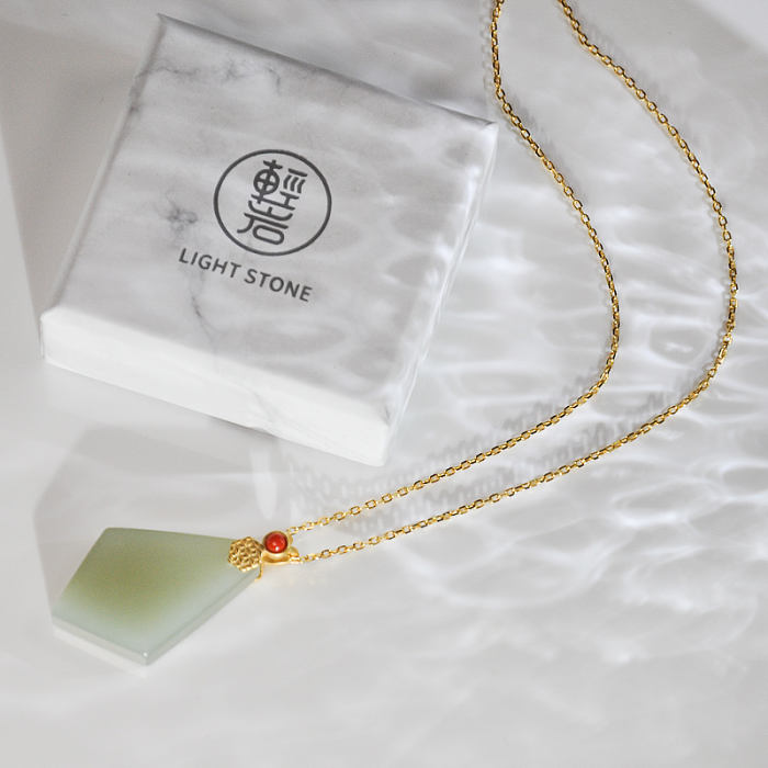 Jade Plaque - Light Green Jade Silver Necklace -  Online Shop | LIGHT STONE