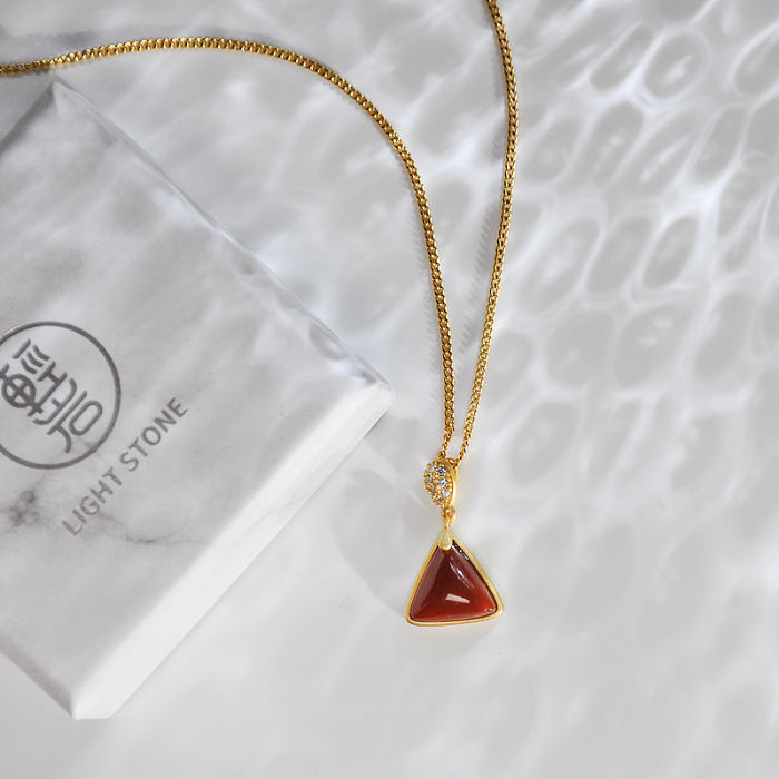 Triangle - Red Agate Silver Necklace -Chinese Artisan  Jewelry | LIGHT STONE