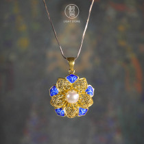 Sun Flower - Gilt Silver Enameling Pearl Necklace