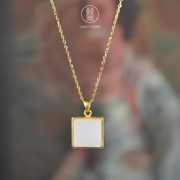 Round Square  - Gilt Silver Chinese Jade Necklace -  Online Shop | LIGHT STONE