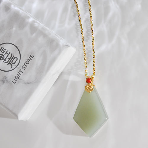 Jade Plaque - Light Green Jade Silver Necklace