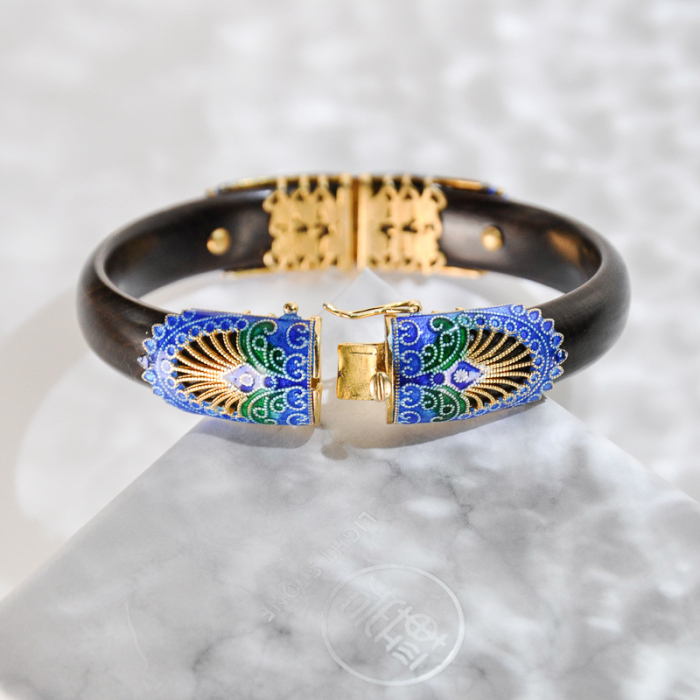 Forbidden City -Burning Blue Cloisonné Wood Bracelet