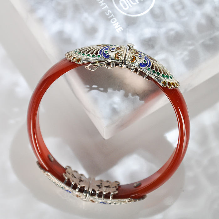 Chinese Bracelet - Enamel Cloisonné Red Agate Bracelet | LIGHT STONE