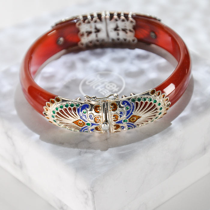 Chinese Bracelet - Enamel Cloisonné Red Agate Bracelet | LIGHT STONE