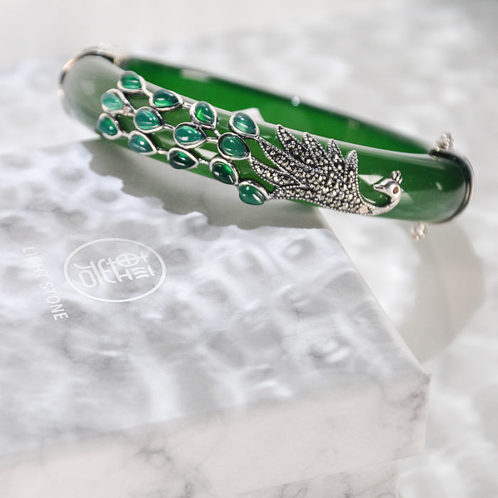 Phoenix - Chinese Artisan Jewelry - Green Chalcedony Bracelet | LIGHT STONE