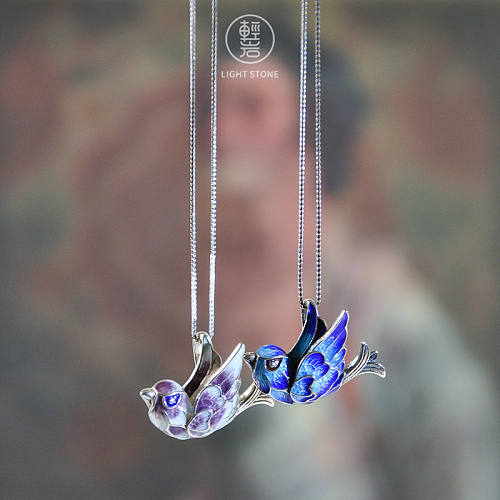 Flying Bird - Beijing Enameling Silver Necklace