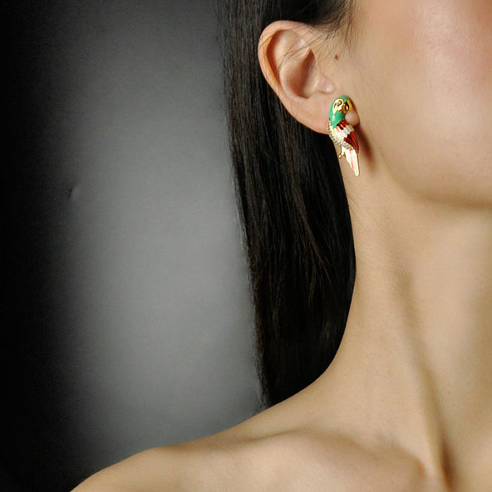 Parrot - Handmade Chinese Earrings- Enameling Zircon Silver Earrings| LIGHT STONE